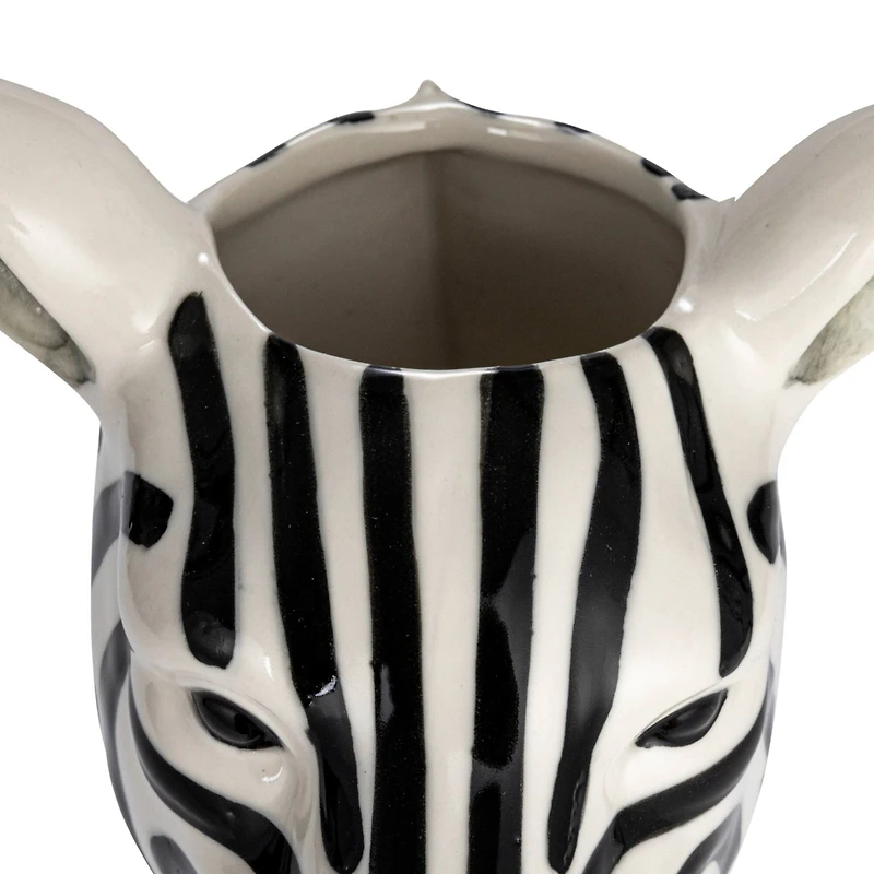 Hello Honey® 11.5" White & Black Hand-Painted Decorative Stoneware Zebra Vase