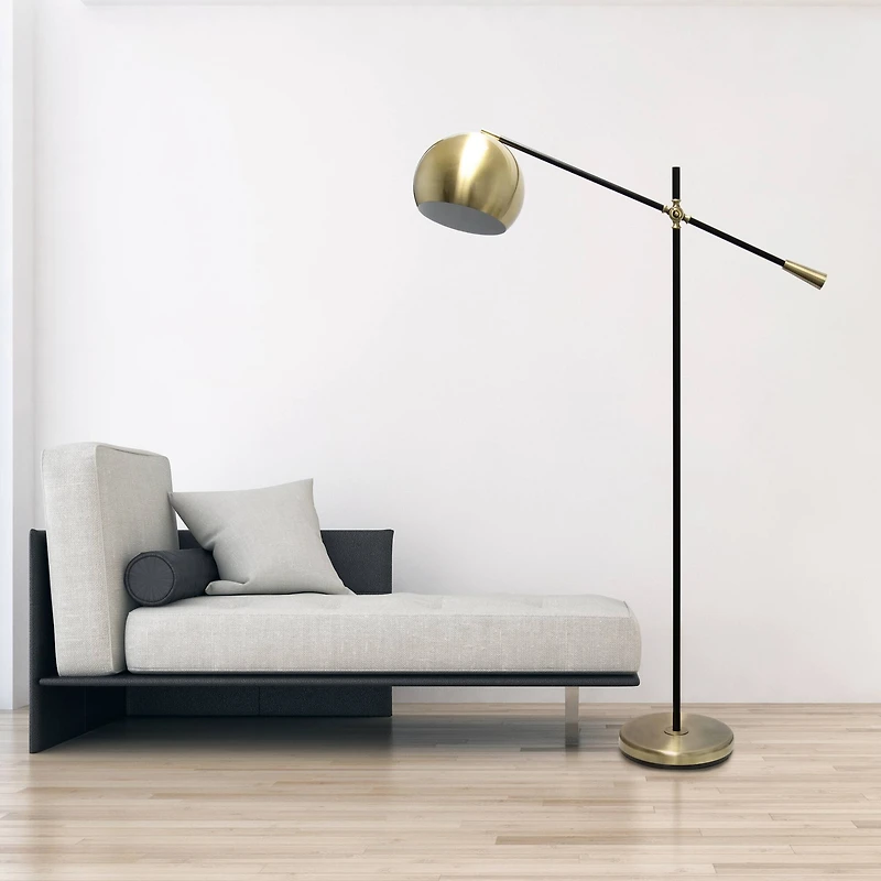 Lalia Home Black Matte Swivel Floor Lamp with Inner White Dome Shade