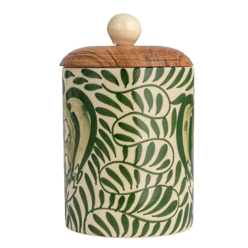 Hello Honey® 5" Green Botanical Design Stoneware Canister