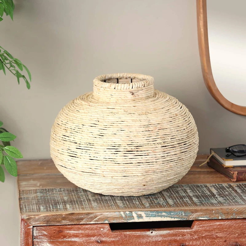 11" Beige Seagrass Wrapped Vase
