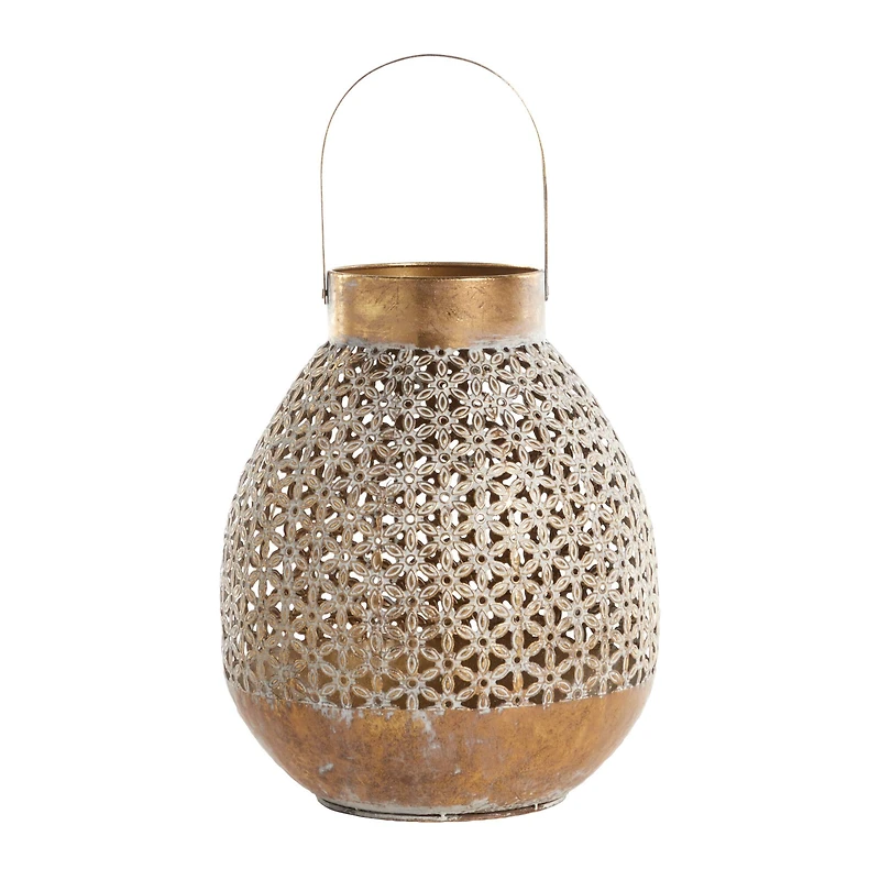 Gold Iron Eclectic Candle Holder Lantern, 16" x 13" x 14"