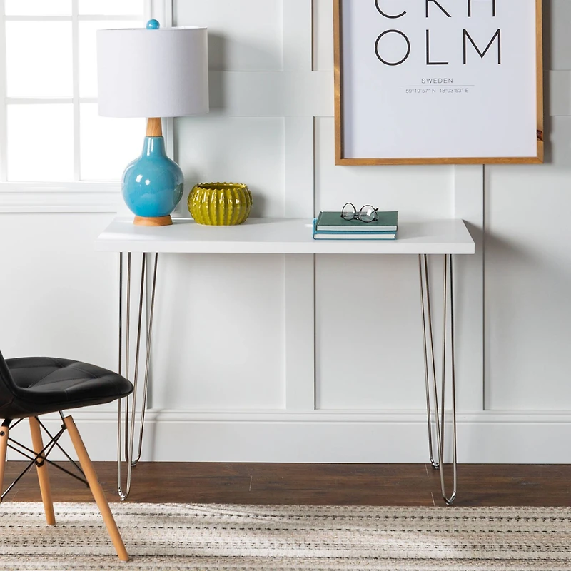 Walker Edison 42" White Mid Century Modern Wood Computer Desk