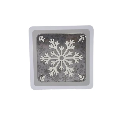 Snowflakes with Clear Window Square Christmas Tin by Makery™