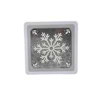 Snowflakes with Clear Window Square Christmas Tin by Makery™