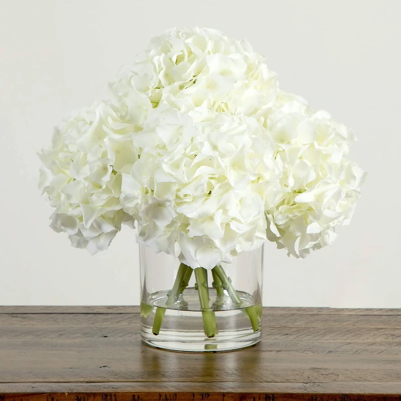 Wedding Collection 14in. Artificial Hydrangea Arrangement in Glass Vase