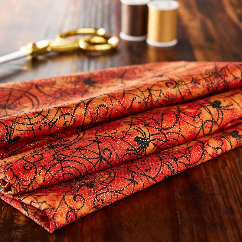 Fabric Traditions Halloween Glitter Spider Web Home Décor Fabric