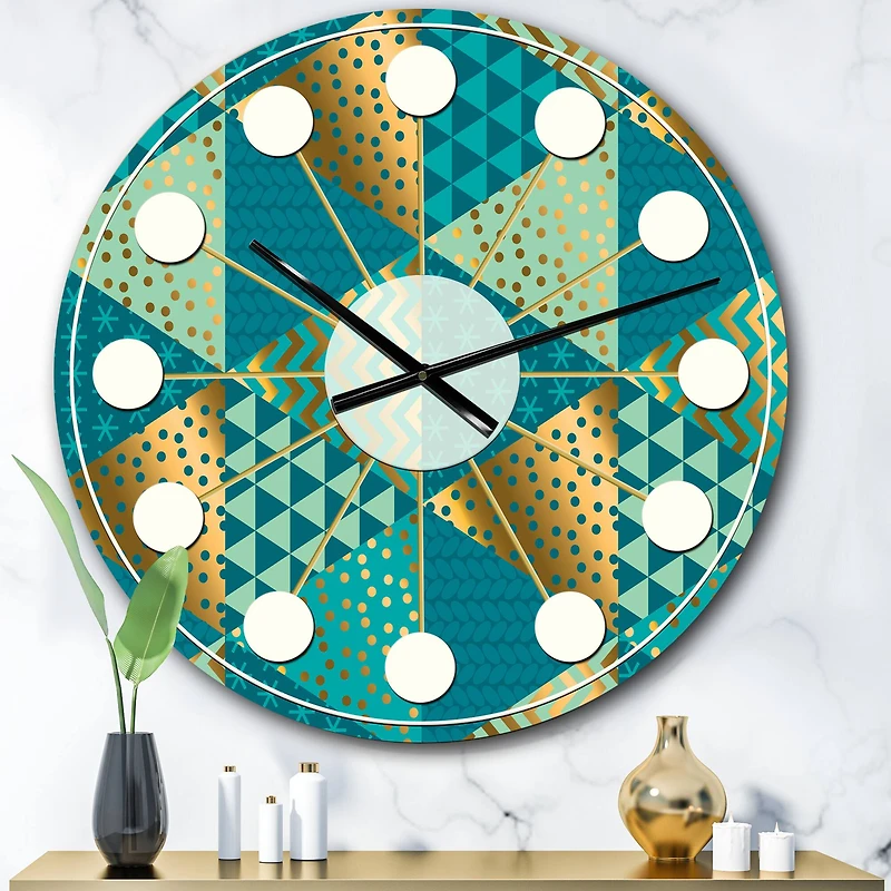 Designart 'Gold And Blue Dynamics I Mid-Century Modern Wall Clock