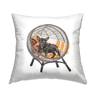 Stupell Industries Black Puppy Dog Boho Woven Chair Throw Pillow, 18" x 18"