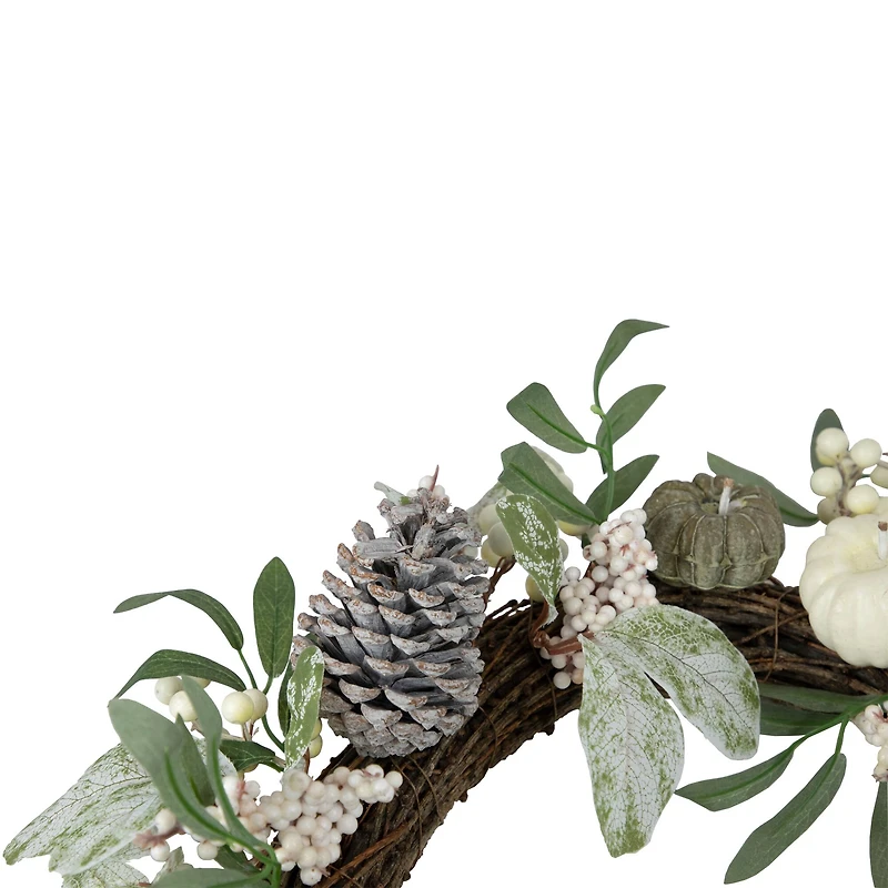 20" Pumpkin & Berries with Pinecones Artificial Fall Harvest Twig Wreath