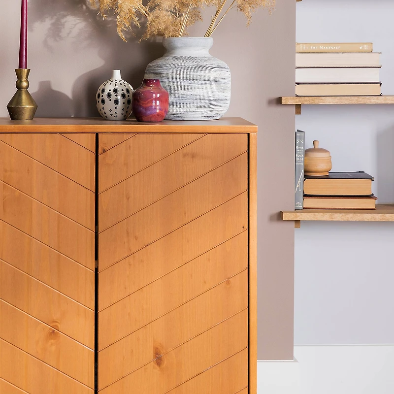 Walker Edison Caramel Chevron 2 Door Accent Cabinet