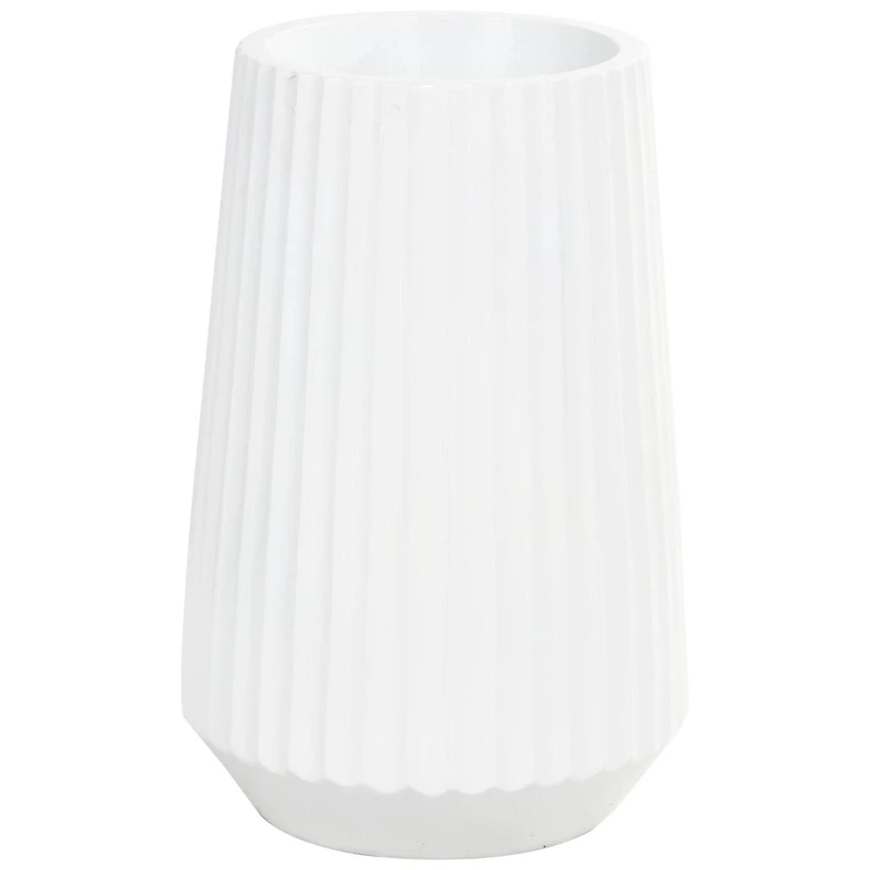 Large White Ribbed Resin Floor Vase