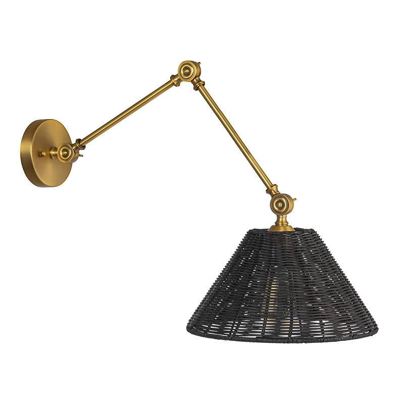 Hello Honey® 28.9" Adjustable Antique Brass Finish Wall Sconce with Black Rattan Shade