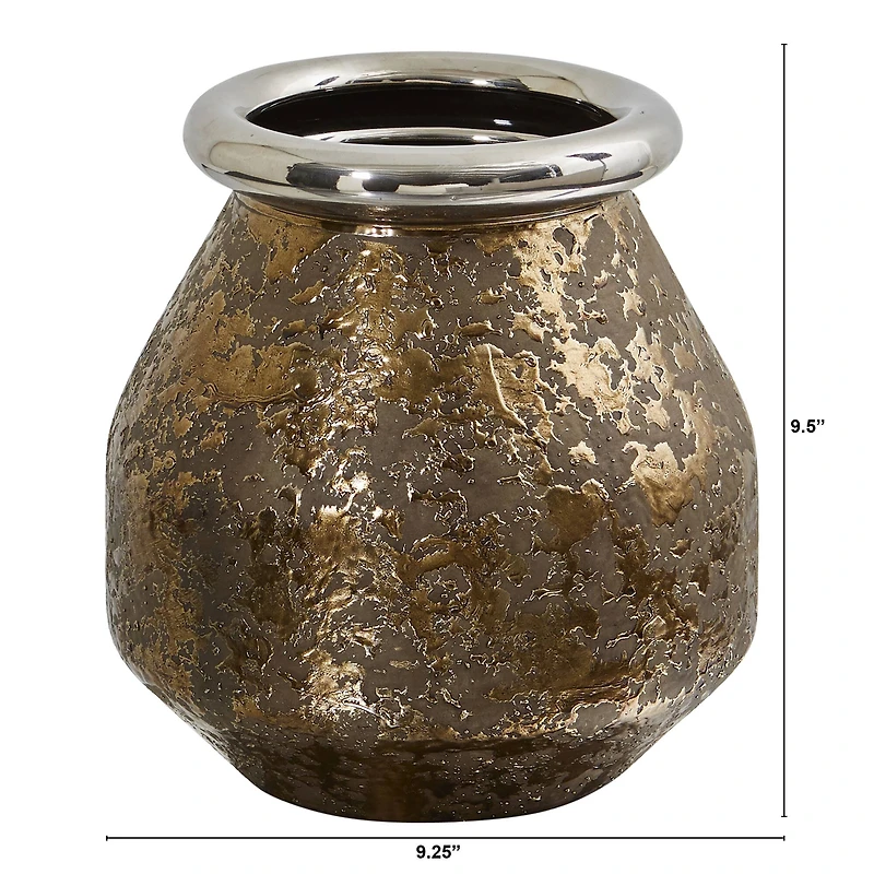 9.5" Textured Bronze Vase with Silver Rim