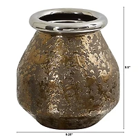 9.5" Textured Bronze Vase with Silver Rim
