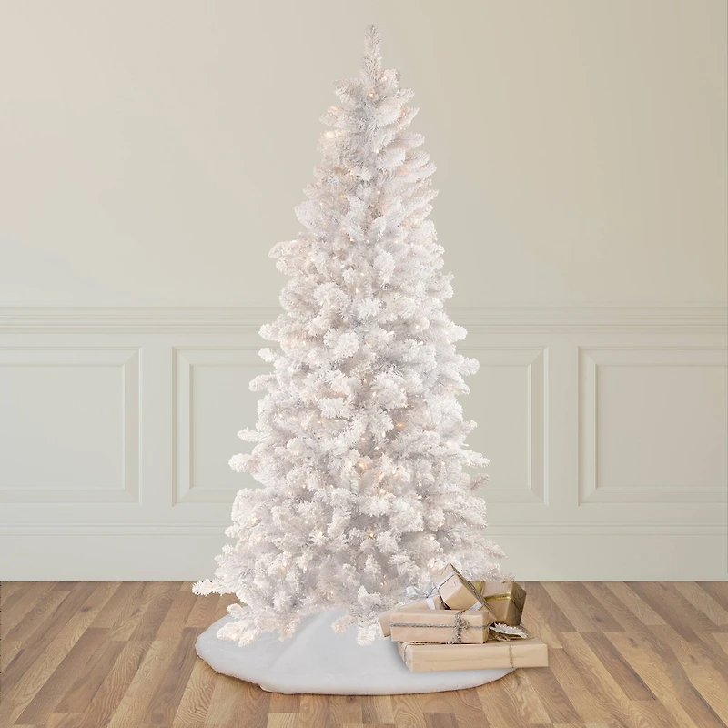 9ft. Pre-Lit Flocked Norway Pine Artificial Christmas Tree, Warm White LED Lights
