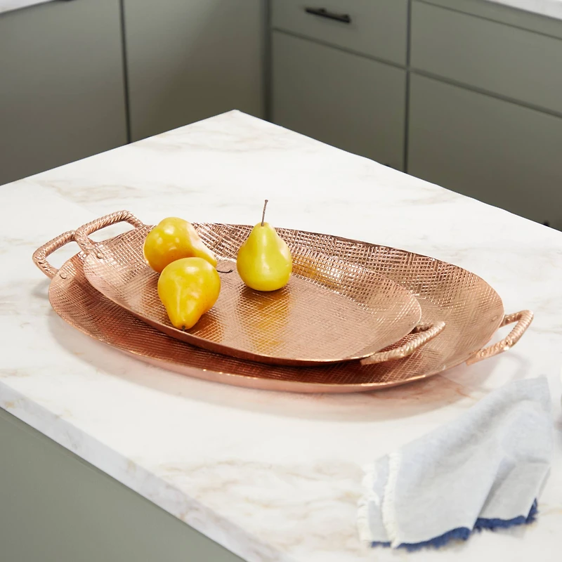 Set of 2" Bronze Aluminum Rustic Tray, 3" x 27" x 16"