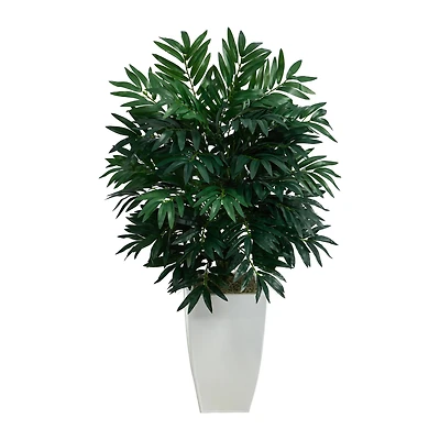 3ft. Bamboo Palm Plant in Decorative White Metal Planter