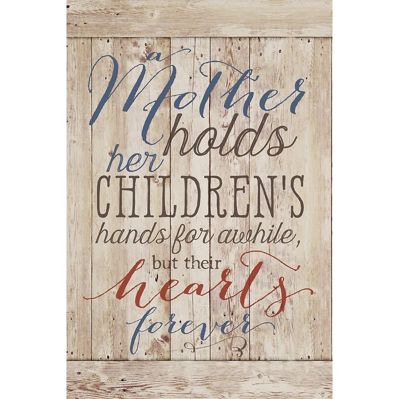A Mother Holds Wood Plaque