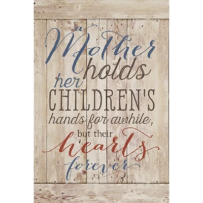 A Mother Holds Wood Plaque