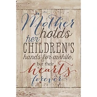 A Mother Holds Wood Plaque