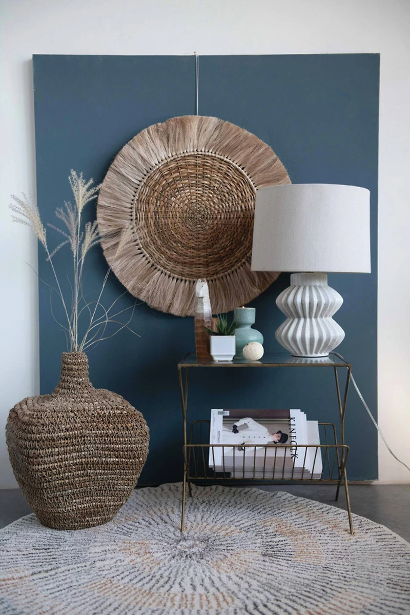 Hello Honey® 22" Distressed White Finish Fluted Terracotta Table Lamp with Linen Shade