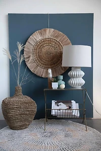 Hello Honey® 22" Distressed White Finish Fluted Terracotta Table Lamp with Linen Shade