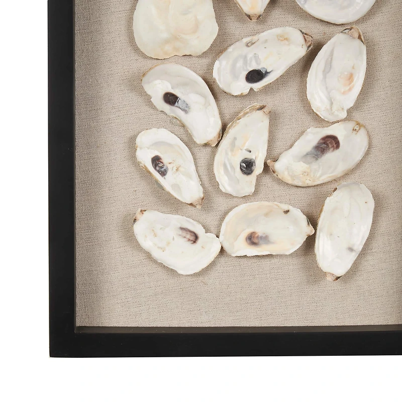 Cream Shell Shell Handmade Abstract Wall Décor with Beige Linen Backing & Black Frame
