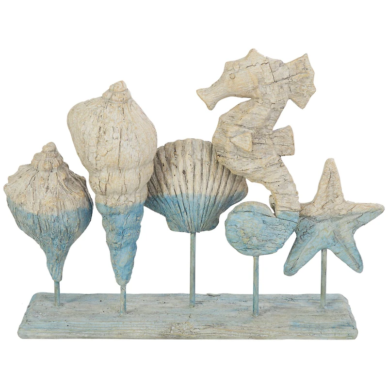 13.75" Light Blue Polystone Ombre Shell & Seahorse Textured Sculpture