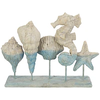 13.75" Light Blue Polystone Ombre Shell & Seahorse Textured Sculpture