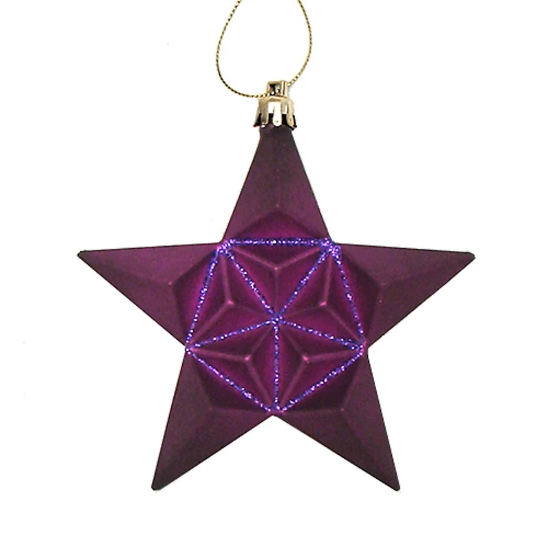 12ct. 5" Glitter & Matte Purple Shatterproof Star Christmas Ornaments