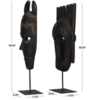 Black Polystone Handmade Carved Mask Sculpture Set