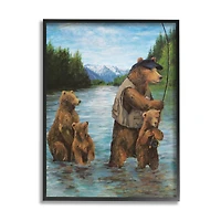 Stupell Industries Brown Grizzly Bear Family Fishing Mountain Lake Landscape Framed Giclee Art