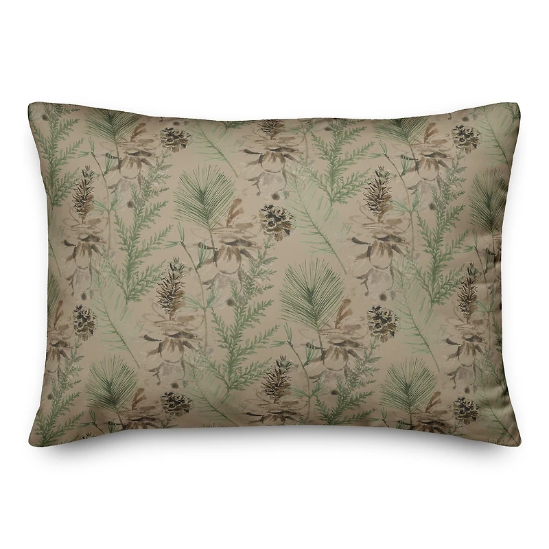 Pinecones & Greenery on Brown Rectangle Throw Pillow