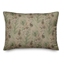 Pinecones & Greenery on Brown Rectangle Throw Pillow