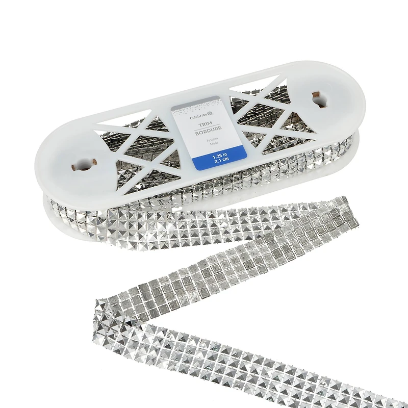 1.25" Silver Square Stud Mesh Trim by Celebrate It® Fashion Mode