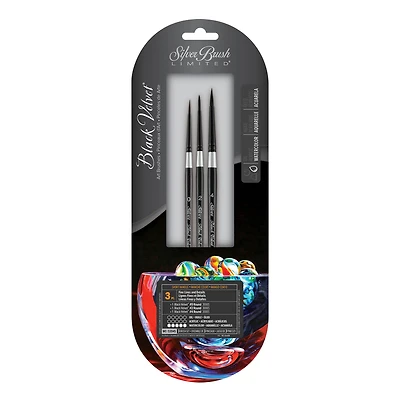 Silver Brush Limited Black Velvet® 3 Piece Detail Round Watercolor Brush Set