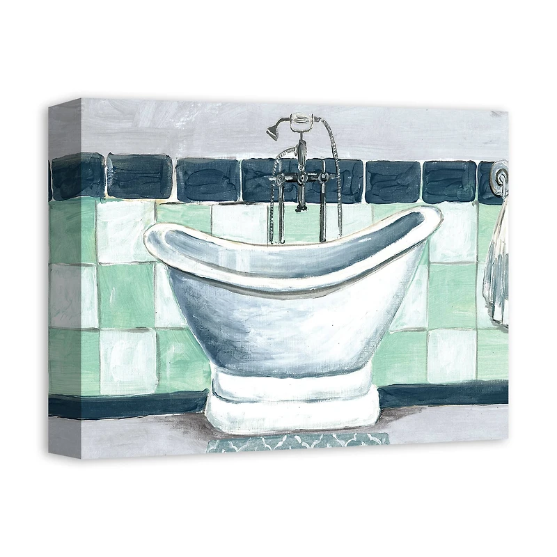 Green And Blue Bathtub 14" x 11" Canvas Wall Art