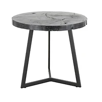 21.5" Black Teak Wood Handmade Live Edge Accent Table with Black Metal Base