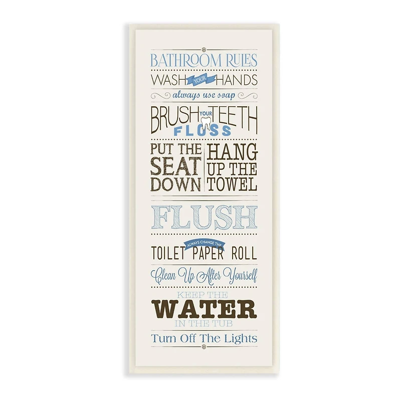 Stupell Industries Bathroom Rules Blue And Black Print Bathroom Wood Wall Plaque