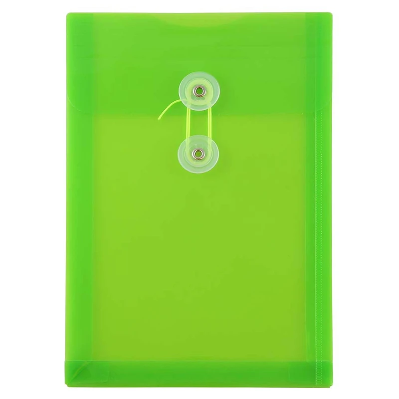 JAM Paper 6.25" x 9.25" Lime Green Button & String Closure Plastic Envelope, 12ct.