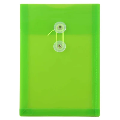JAM Paper 6.25" x 9.25" Lime Green Button & String Closure Plastic Envelope, 12ct.