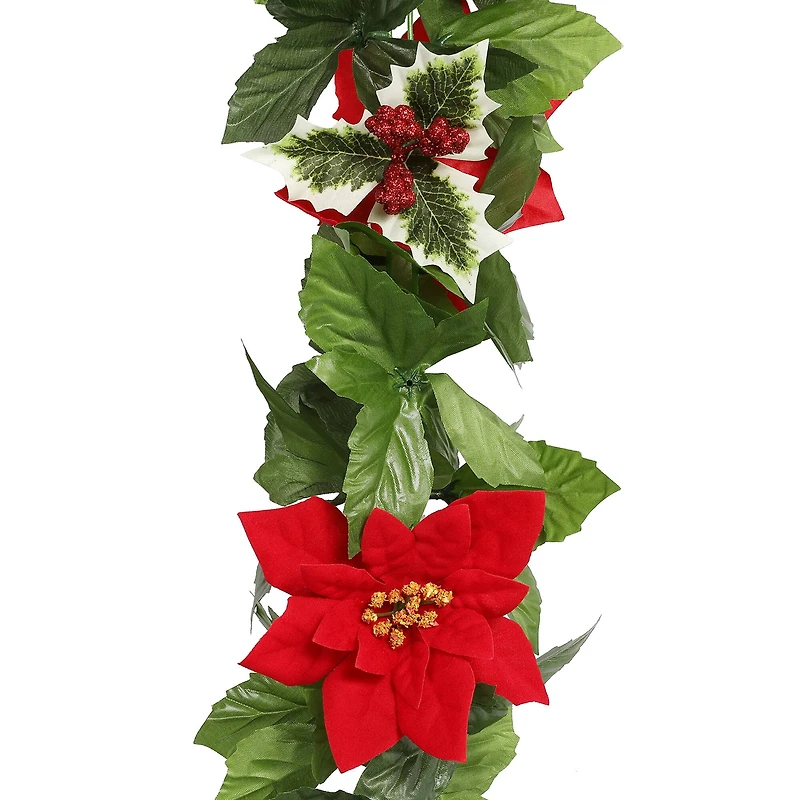 6ft. Green & Red Poinsettia & Holly Chain Garland by Ashland®