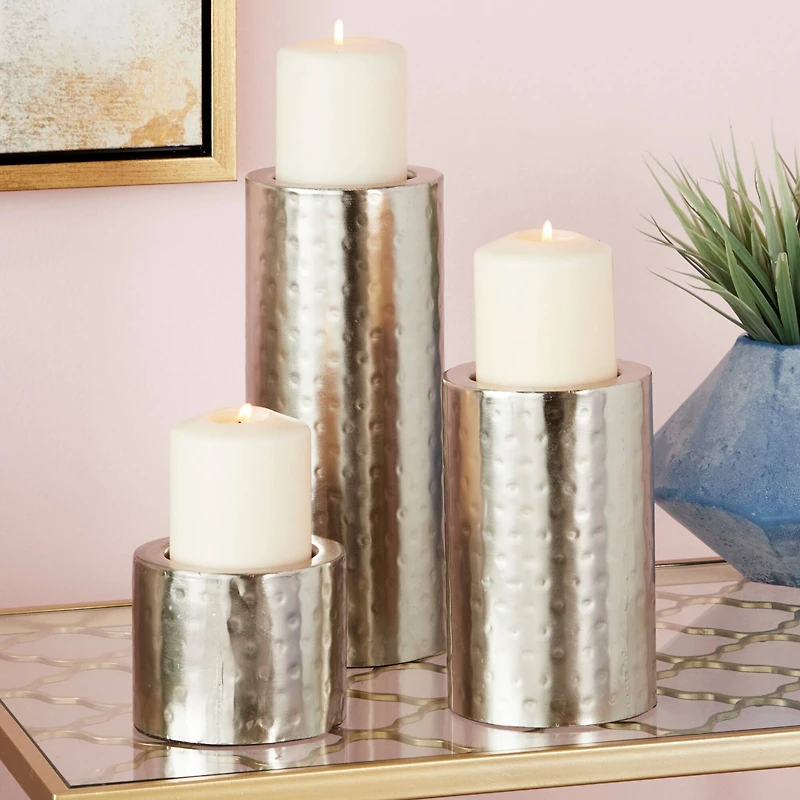 CosmoLiving by Cosmopolitan Silver Metal Industrial Candle Holder Set