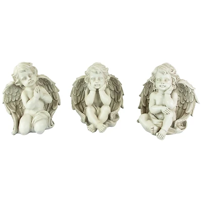 Gray Sitting Cherub Angel Outdoor Garden Statue Set