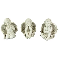 Gray Sitting Cherub Angel Outdoor Garden Statue Set