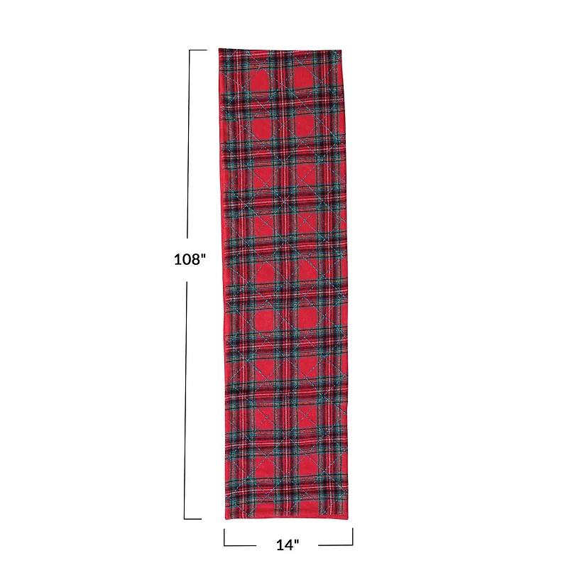 Hello Honey® 108" Red & Green Plaid Brushed Cotton Flannel Quilted Table Runner
