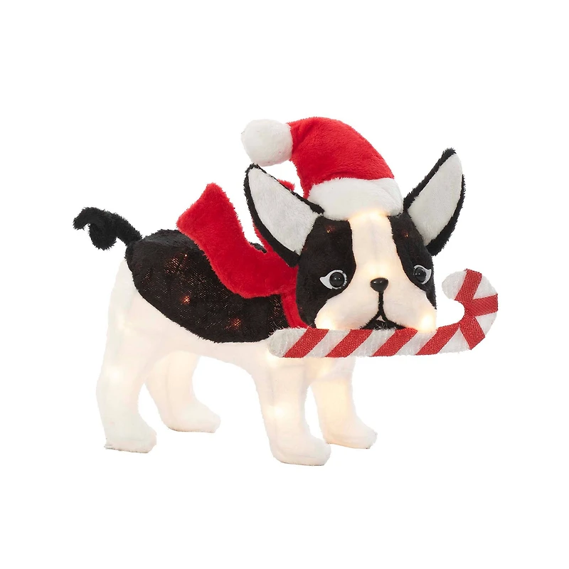 22" Plush Bulldog with Candy Cane Figurine