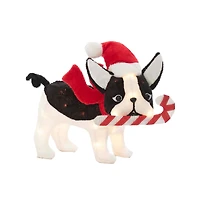 22" Plush Bulldog with Candy Cane Figurine
