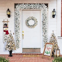 Glitzhome® 36" Oversized Pre-Lit Snow Flocked Christmas Wreath & Garland Set