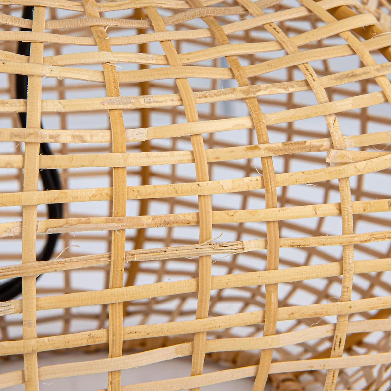 Hello Honey® 21.5" Natural and Black Boho Woven Cane Table Lamp with Linen Shade